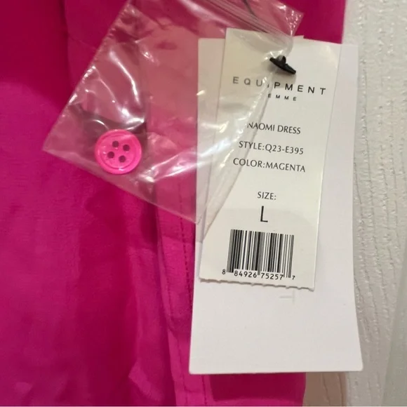 NWT EQUIPMENT Hot Pink Silk Mini Button-down Dress L - Picture 4 of 5